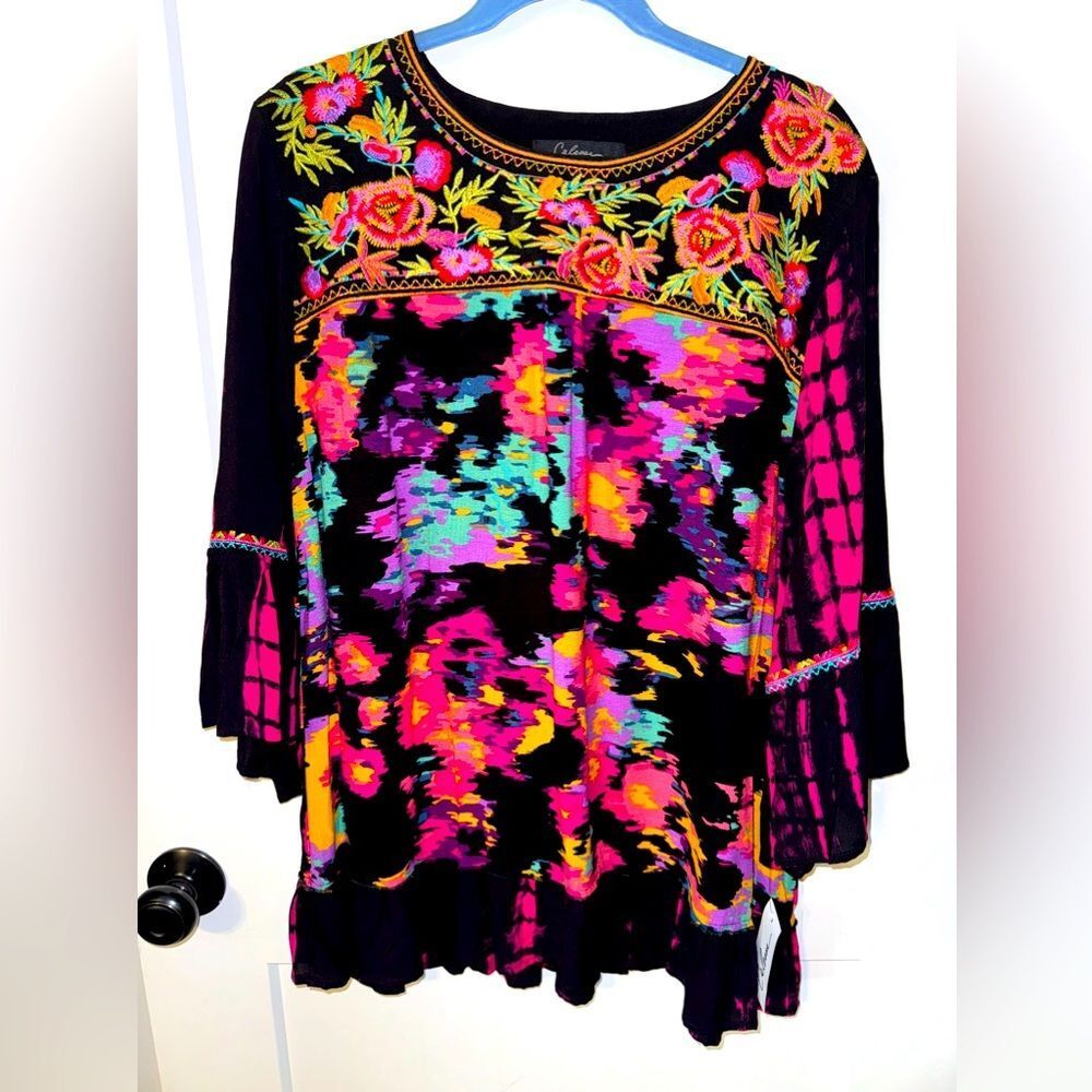 Colorful Floral Embroidered Blouse